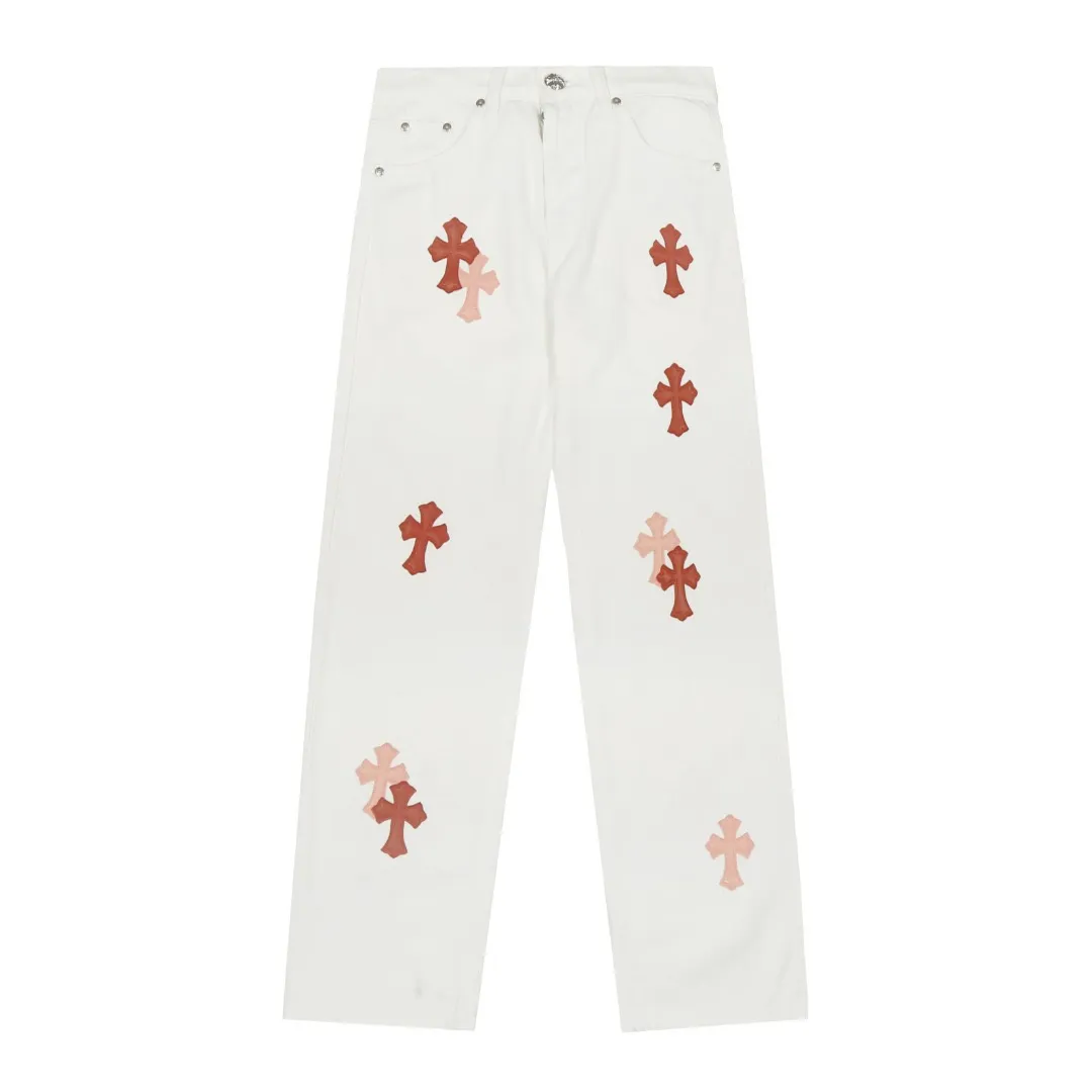 P280 - Chrome Hearts/Chrome Hearts 25ss classic white cow series colored leather cross washed color cloth unisex denim trousers - Vibe style straight stacked god-level version - carbon fine bias denim color cloth - old vintage complete set of hardware - Chrome Hearts white cow series The high version uses high-ounce customized fabrics, fermentation washing and soft color fixation, soft and thick to wear, the details are all made by hand-polished craftsmanship, all-over jacquard fabrics, unique design style After multiple processes to create a full retro feel, a niche and unique non-contrast shirt, custom-made distressed spray-painted buttons, every detail is crafted with craftsmanship. Color: Picture color Code number: 28-36